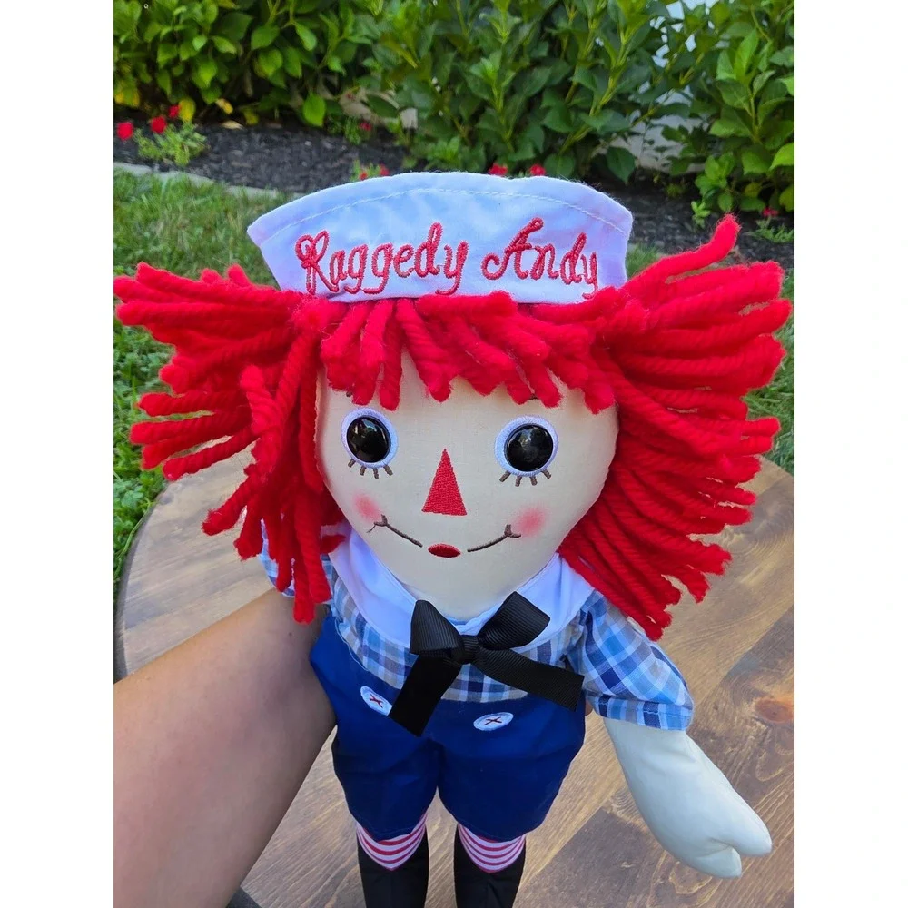 Raggedy Andy Plush Doll 17 Inch Classic Red Yarn Hair Sailor Outfit Collectible